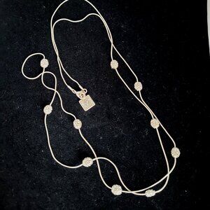 Anne Klein 43" Long Station Necklace Silver tone Snake Chain Oval Pave' Crystals